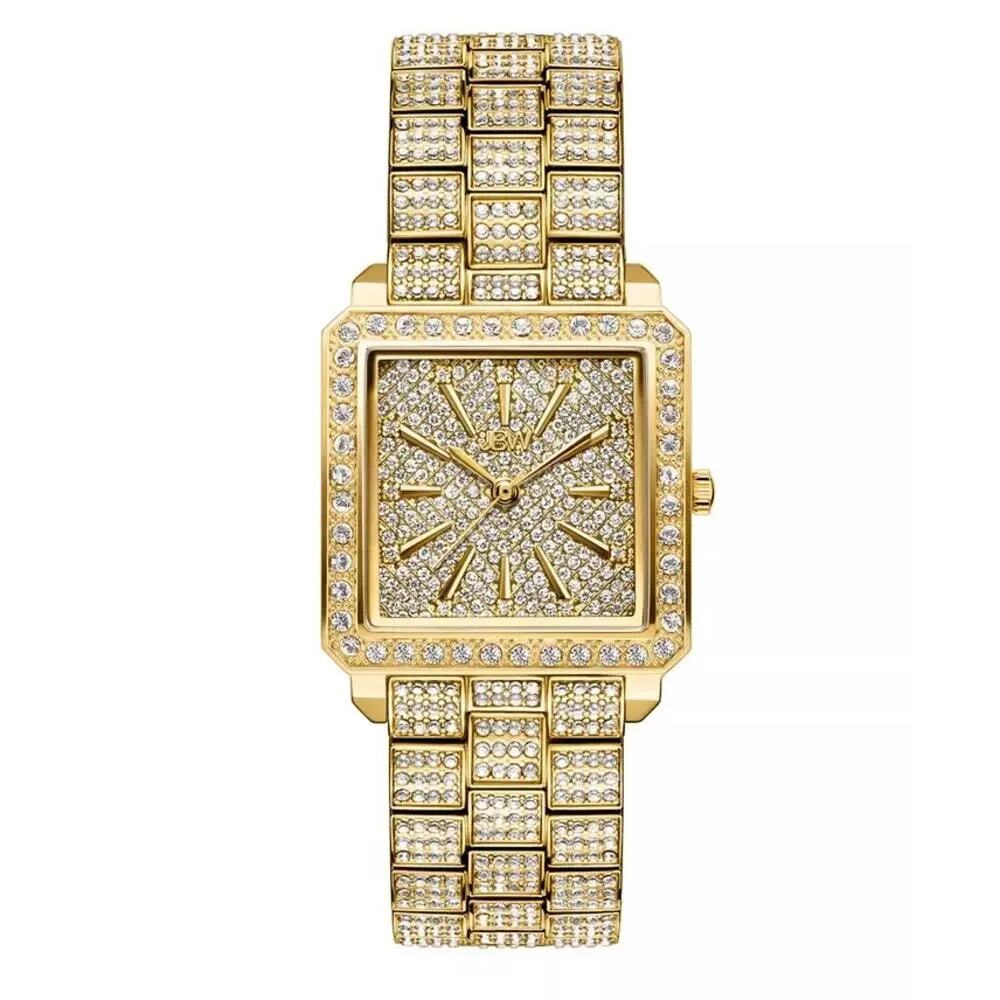 JBW Cristal Square 28mm 12 Diamonds 1095 Crystals 18k GoldPlated Stainless Watch